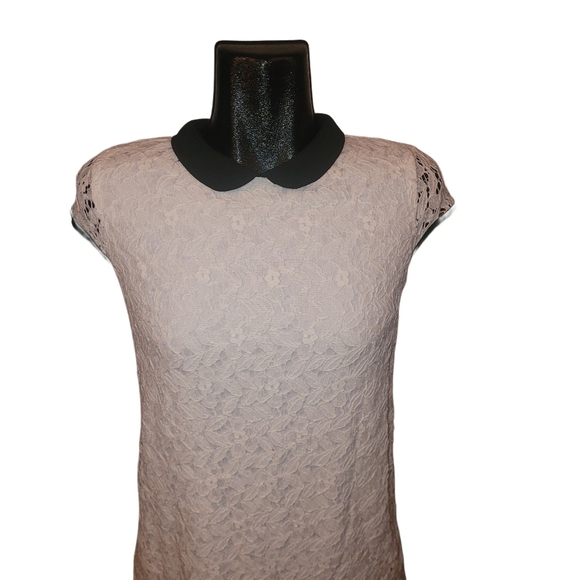 Monteau white lace overlay mini dress with black collar Sz.M - Picture 2 of 7